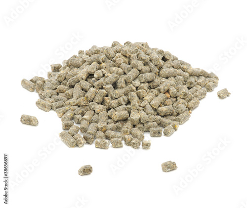 Photo: Pelleted Compound Feed for Cattle Isolated on White Background Pelleted Compound Feed for Cattle Isolated on White Background