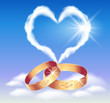 Card with wedding rings and heart