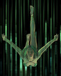 Digital Woman Diving Through Green Lights