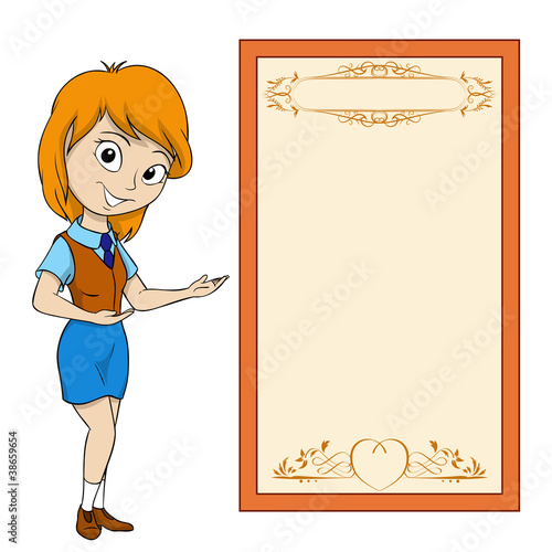 Vector: Smiling cartoon girl with placard Smiling cartoon girl with placard