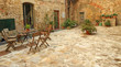 paved rustic terrace in Tuscany, Italy, Europe