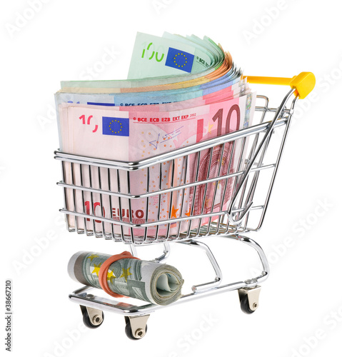 Photo: Einkaufswagen voll mit Geldscheinen Einkaufswagen voll mit Geldscheinen