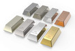 Set of valuable metals ingots isolated on white.