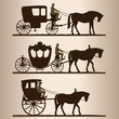 Silhouettes of horse-drawn carriages with riders. Silhouettes of horse-drawn carriages with riders.