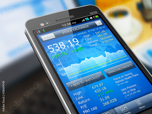 Illustration: Stock market application on smartphone Stock market application on smartphone