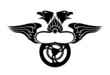 Emblem with Wings, Eagles Heads & Motorbike Wheel Emblem with Wings, Eagles Heads & Motorbike Wheel
