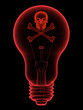 Red lightbulb with skull and crossbones x-ray silhouette Red lightbulb with skull and crossbones x-ray silhouette