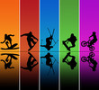 Active sports silhouettes over a rainbow background