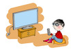 Boy watching tv, cartoon Boy watching tv, cartoon