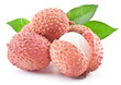 Lychee with leaves on a white background.