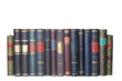 vintage books in a row, isolated on white background, blank labe vintage books in a row, isolated on white background, blank labe