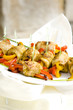 Roll meat with yellow and red peppers, sauce, vegetables Roll meat with yellow and red peppers, sauce, vegetables