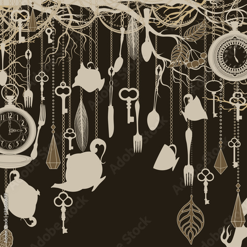 Vector: Antique background with tea party theme Antique background with tea party theme