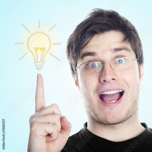 Photo: Guy with an idea - isolated with clipping path Guy with an idea - isolated with clipping path
