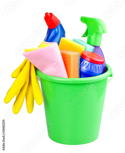 Photo: bucket with cleaning articles bucket with cleaning articles