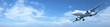 Panoramic composition of a jet aircraft in a blue sky