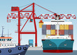 Vektor: Container ship in port Container ship in port