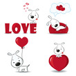 A set of funny dogs with hearts.Vector illustration.