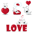 A set of funny dogs with hearts.Vector illustration.