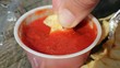 Macro Potato Chip In Red Sauce Macro Potato Chip In Red Sauce