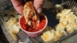 Calzone Stromboli In Sauce Closeup Calzone Stromboli In Sauce Closeup