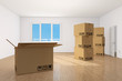 Umzugskarton in einem leeren Zimmer