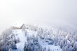 Chalet in paesaggio invernale