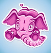 Flying cartoon pink elephant. Vector illustration