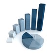 Illustration: gray blue bar and pie graph on white background gray blue bar and pie graph on white background