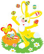 Easter Bunny juggles painted eggs