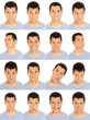 Adult man face expressions composite isolated on white back