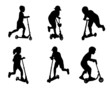 Vektor: children scooting silhouettes- vector children scooting silhouettes- vector