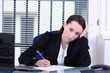 worried young girl signaturing a contract