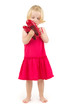 little girl in red shoes