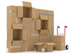 Warehouse concept. Carboard boxes andh hand truck