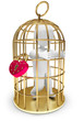 man trapped in a golden cage, on a white background, 3d render