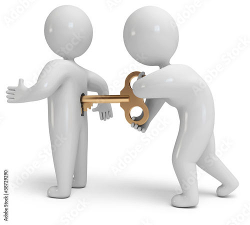 Illustration: clockwork man, on a white background, 3d render clockwork man, on a white background, 3d render