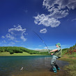 Fisherman fishing on a Mavrovo lake, Macedonia Fisherman fishing on a Mavrovo lake, Macedonia