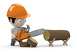 Social 3D characters: lumberjack with saw at work