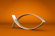 3D ICHTHYS Silber auf Orange 01