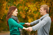 Couple at autumn outdoors