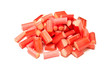 Rhubarb pieces on a white studio background. Rhubarb pieces on a white studio background.