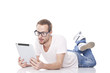 Good Looking Smart Nerd Man With Tablet Computer Good Looking Smart Nerd Man With Tablet Computer