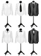 Vector: Black suit and shirt with necktie on mannequins. Black suit and shirt with necktie on mannequins.