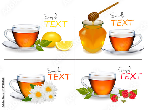 Vektor: Set of backgrounds with Cups of tea. Vector Set of backgrounds with Cups of tea. Vector