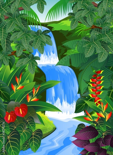 Vector: Beautiful tropical forest background Beautiful tropical forest background