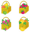 Set of baskets with fruits and flowers Set of baskets with fruits and flowers