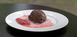 Dark chocolate mousse with strawberry cream Dark chocolate mousse with strawberry cream