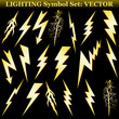 Gold lightning set isolated on black. Vector