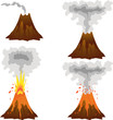 Different stages of volcano icon set on white